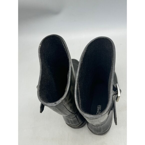 Michael Kors Women's Gold Logo Tall Rain Boots Wellies Black Buckle Boot Size 6 - Picture 7 of 10